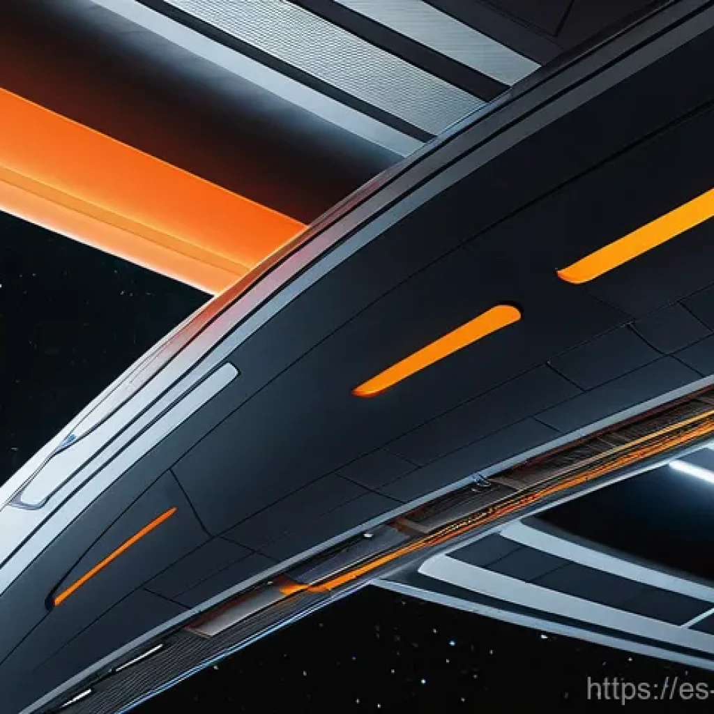 기계공학 세라믹 - **Prompt:** A visually stunning, high-angle shot of a futuristic spacecraft's exterior, showcasing i...