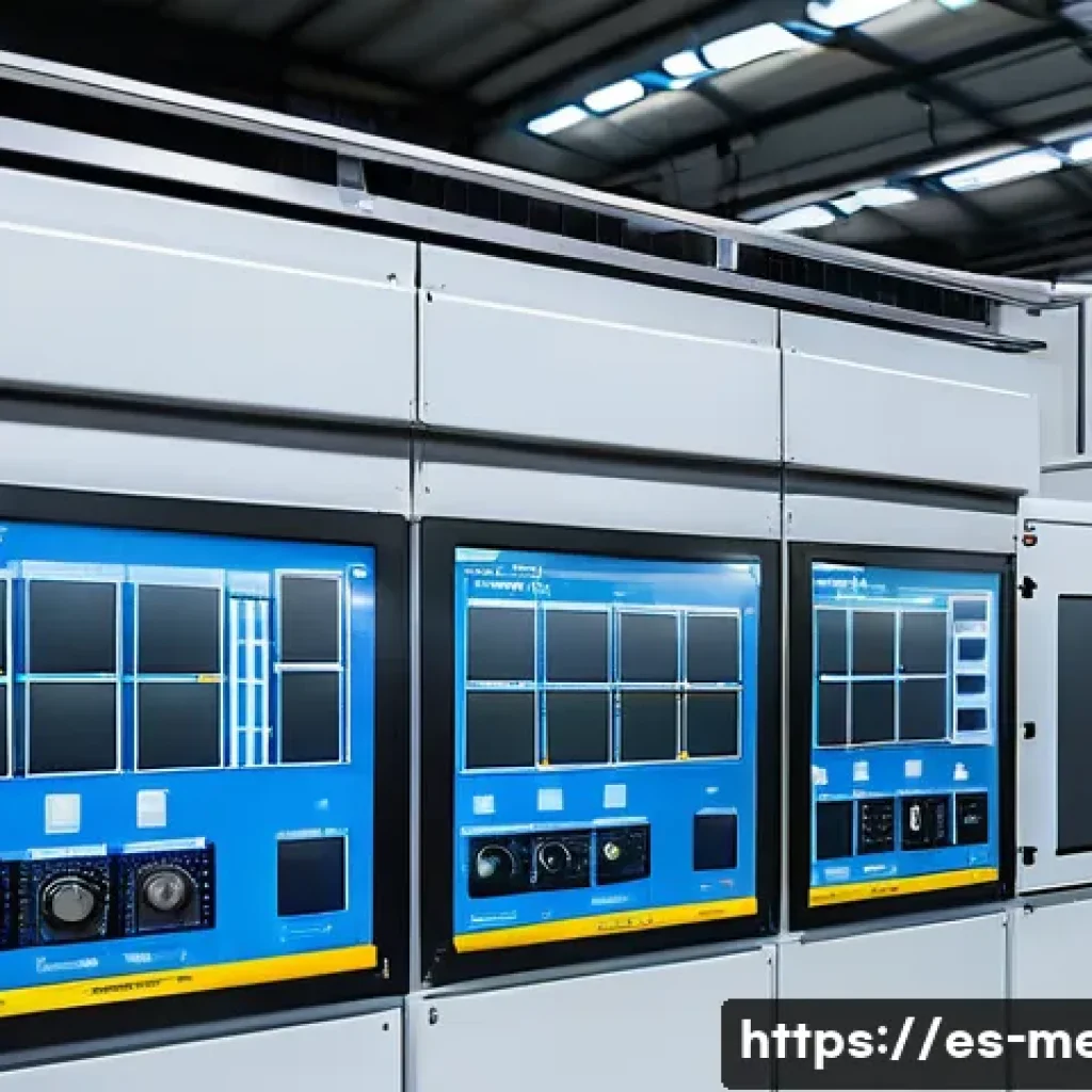 기계공학 소음제어 - A detailed industrial machinery control room scene in a modern Spanish factory, showing acoustic foa...