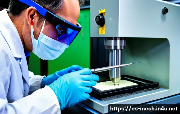 기계공학 저온재료 - A detailed close-up of advanced cryogenic steel alloys being tested in a high-tech laboratory settin...