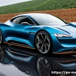 Home 20 기계공학 차량동력학 - A sleek modern electric car driving on a wet Spanish highway during a light rain, showcasing detaile...