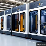 Home 19 기계공학 적층가공기술 - A high-tech industrial 3D printing workshop scene showcasing advanced additive manufacturing machine...
