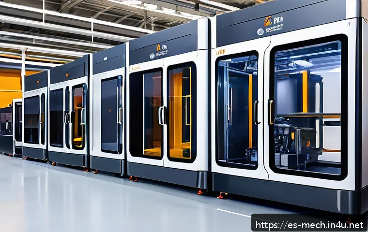 기계공학 적층가공기술 - A high-tech industrial 3D printing workshop scene showcasing advanced additive manufacturing machine...